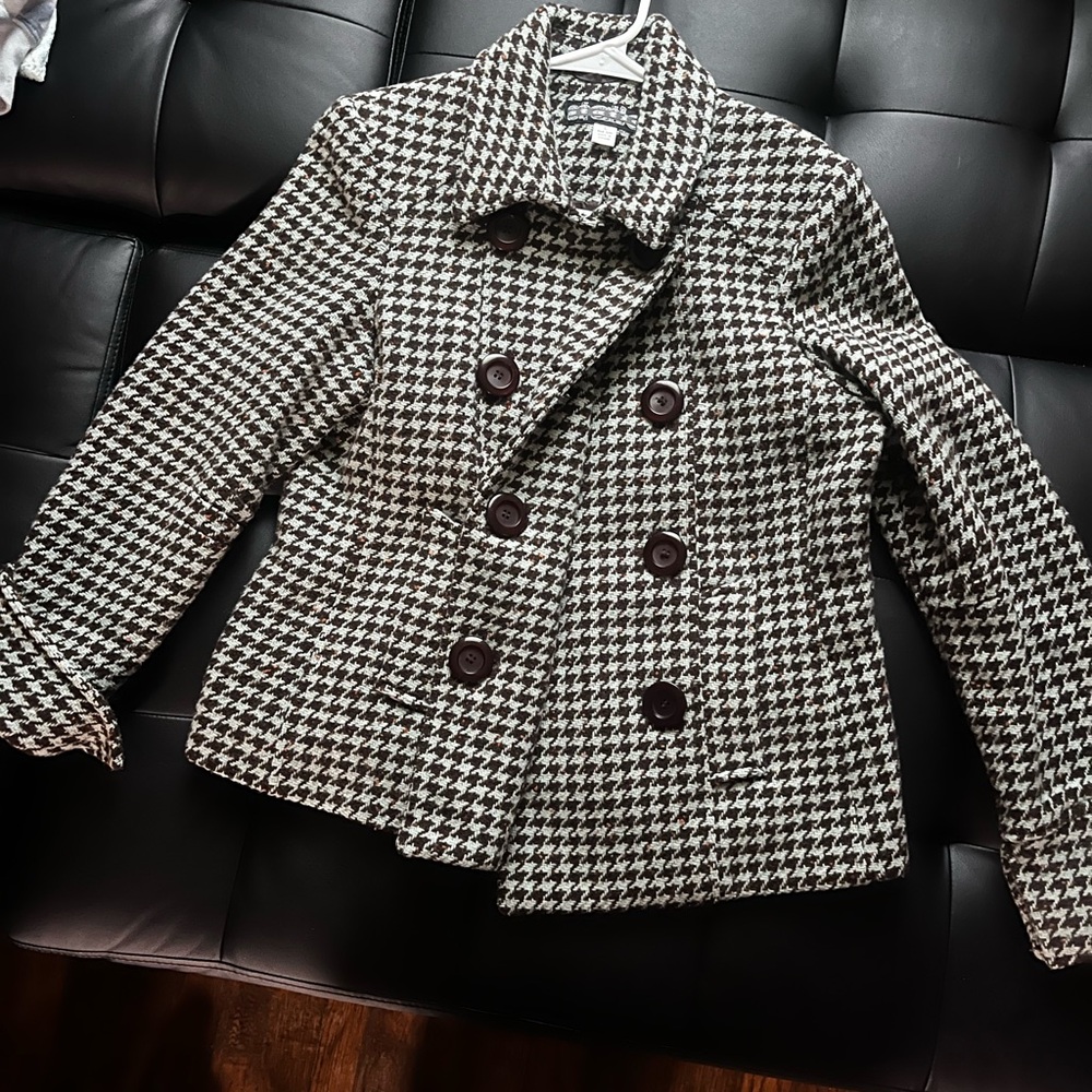 Chic Houndstooth Double-Breasted Pea Coat